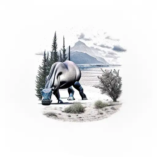 A tattoo of the Cyprus landscape with a hippopotamus enjoying the view tattoo design idea