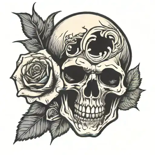 skull and rose tattoo design idea
