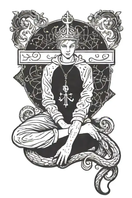 cross with a ring around it the little prince sitting on the ring tattoo design idea