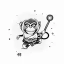 Silly looking monkey on a karate kimono fighting tattoo design idea