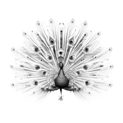 A peacock displaying its vibrant feathers in a regal pose, showcasing its beauty and elegance tattoo design idea