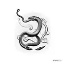 A realistic snake coiling around a quill pen and the text 'Veritas Mortem Vincit' tattoo design idea