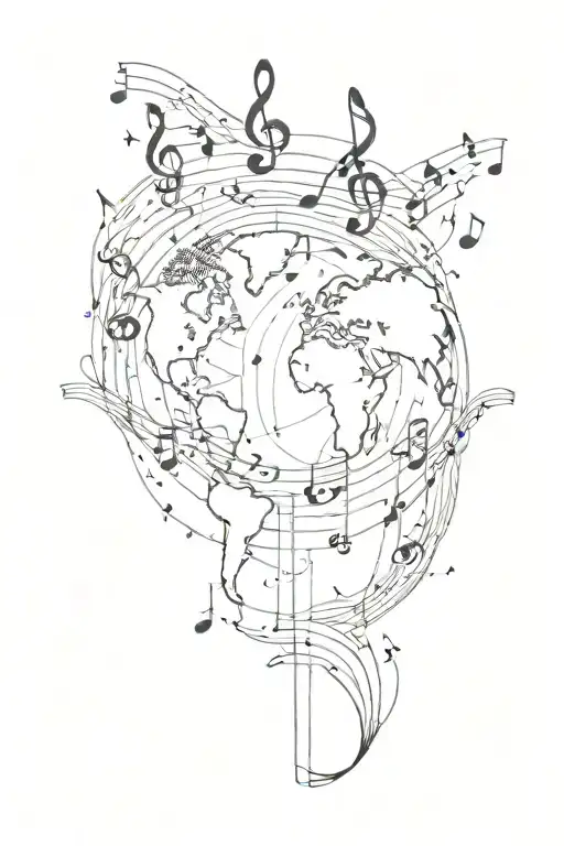 music notes around the world mob tattoo design idea