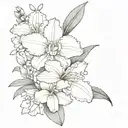 cattleya and golden wattle flowers forming tattoo design idea