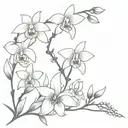 cattleya and golden wattle flowers forming tattoo design idea