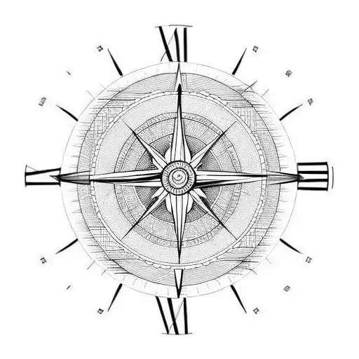 half clock half compass  tattoo design idea