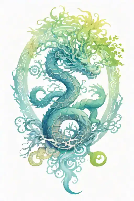 yggdrasil with asian dragon intertwined tattoo design idea