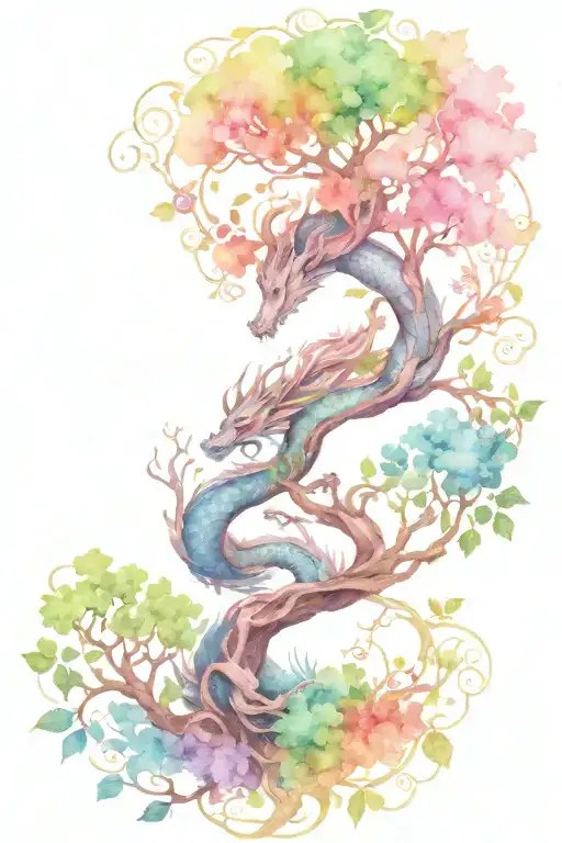 yggdrasil tree of life interwined asian dragon tattoo design idea