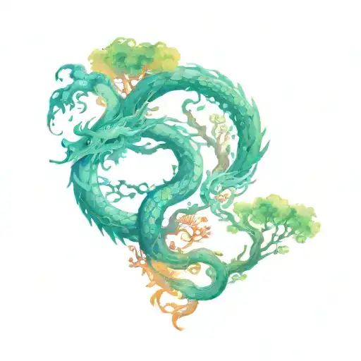 yggdrasil tree of life interwined asian dragon tattoo design idea