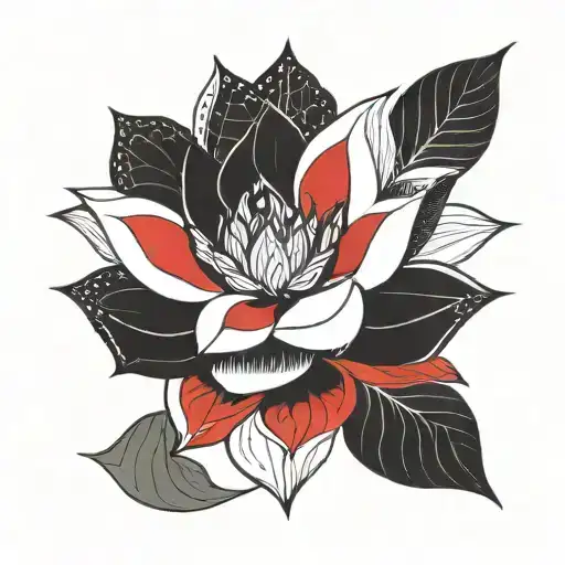 jiu jitsu - faixa preta - lotus flower - black and white tattoo with red details - Japanese tattoo design idea