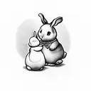 little chubby girl holding bunny rabbits doll from seenig from the back tattoo design idea