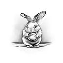 little chubby girl holding bunny rabbits doll from seenig from the back tattoo design idea