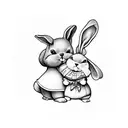 little chubby girl holding bunny rabbits doll from seenig from the back tattoo design idea