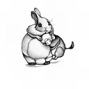 little chubby girl holding bunny rabbits doll from seenig from the back tattoo design idea