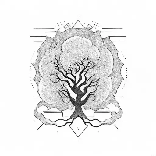 Generate a tattoo template. The main component should be a large and older tree that extends from the wrist, over the en tattoo design idea