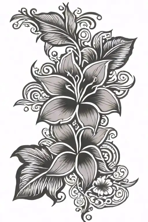 negative space floral Hawaiian Polynesian tribal tattoo design idea