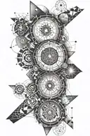 full sleeve tattoo geometry style with lots of different symbols blended in no circular  tattoo design idea