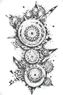 full sleeve tattoo geometry style with lots of different symbols blended in no circular  tattoo design idea