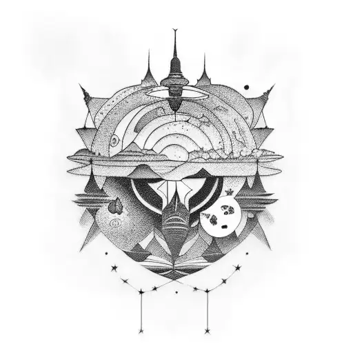 surrealist black universe tattoo design idea