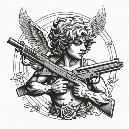 Cupid holding two guns tattoo design idea