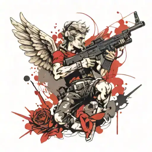 Cupid holding two guns tattoo design idea