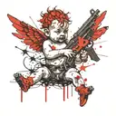 baby Cupid holding two guns tattoo design idea