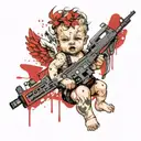 baby Cupid holding two guns tattoo design idea