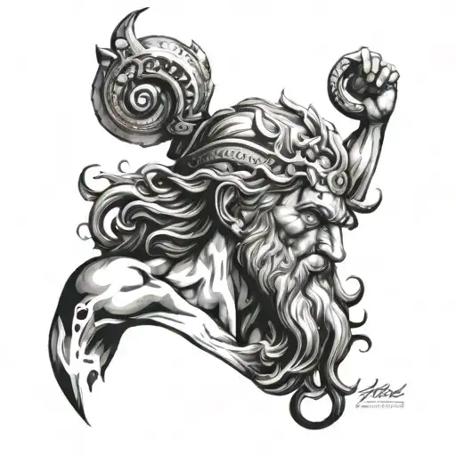 poseidon god tattoo design idea