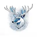 deer head with one antler going into the silhouette of a bear and the other antler into an electric blue braided river tattoo design idea