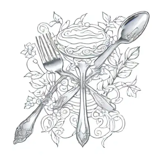 A sketch tattoo of a spoon and fork crossed, representing your love for food tattoo design idea