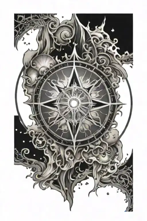 god symbol in alchemy transmutation circle shape surrounded tattoo design idea