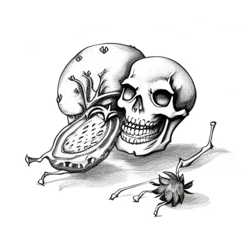 skeleton holding a strawberry  tattoo design idea