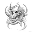 Mermainaked breast lionsskull Capricornskull  tattoo design idea