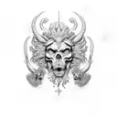 Mermainaked breast lionsskull Capricornskull  tattoo design idea