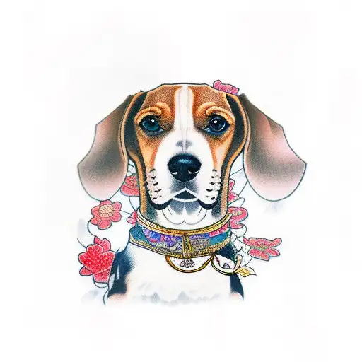 a beagle wearing a kimono  tattoo design idea