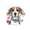 a beagle wearing a kimono  tattoo design idea