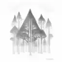 A mysterious forest with hidden thriller elements like shadows and hidden paths tattoo design idea