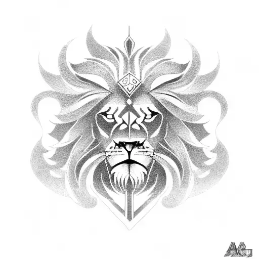 A muscular lion in a blackwork style, representing the client's passion for bodybuilding and their zodiac sign, Aries. tattoo design idea