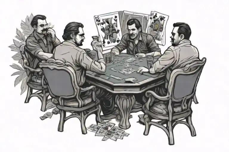 Narcos playing poker table tattoo design idea
