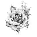 rose, Holly leaf, iris tattoo design idea