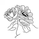ramo de flores con una rosa, un tulipán, un girasol y una margarita  tattoo design idea