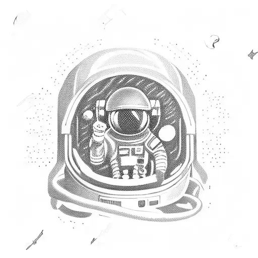 Astronaut in the space, his helmet is open and we can see a mushroon face inside tattoo design idea
