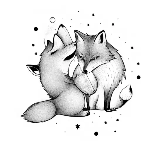 The fox hugging the little prince who is holding the rose  tattoo design idea