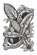 hawk feather, horse shoe, popcorn, acorn tattoo design idea