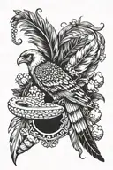 hawk feather, horse shoe, popcorn, acorn tattoo design idea