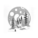 A moonlit forest with corgis sitting at the base of each tree, howling at the moon tattoo design idea