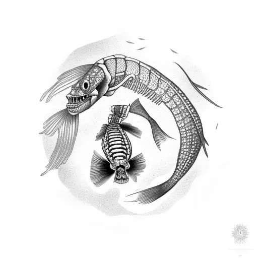 goby fish and goby fish skeleton swimming in a circle tattoo design idea