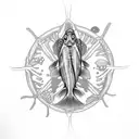 goby fish and goby fish skeleton swimming in a circle tattoo design idea
