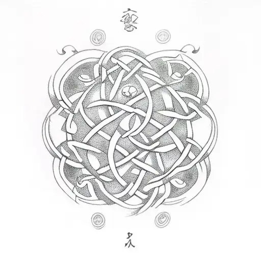 Celtic knot surrounded by chrysanthemums  tattoo design idea