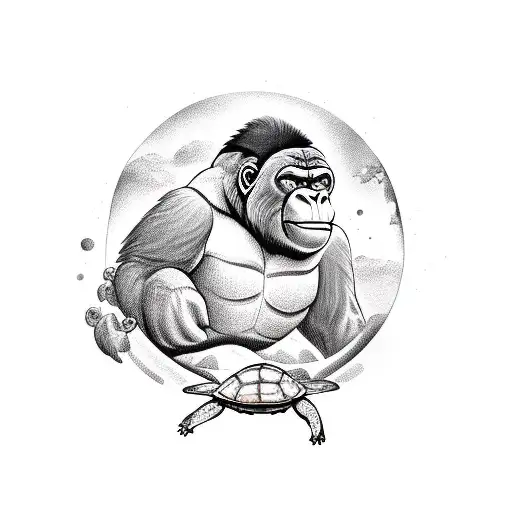 Gorilla Holding a Turtle with a Tulio crown tattoo design idea